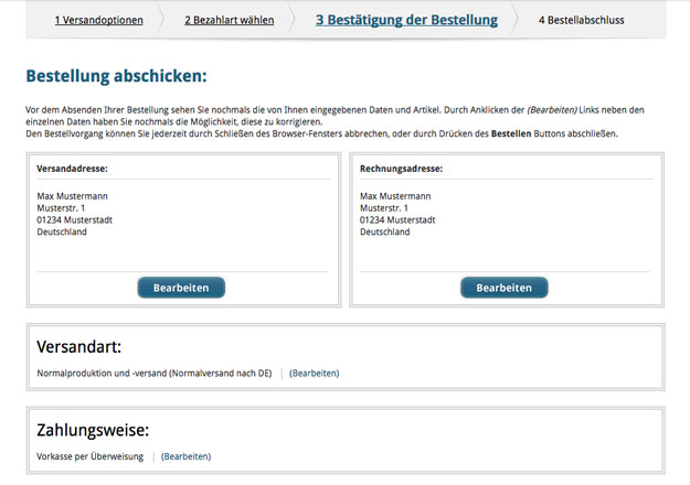 Bestätigung und Bestellung